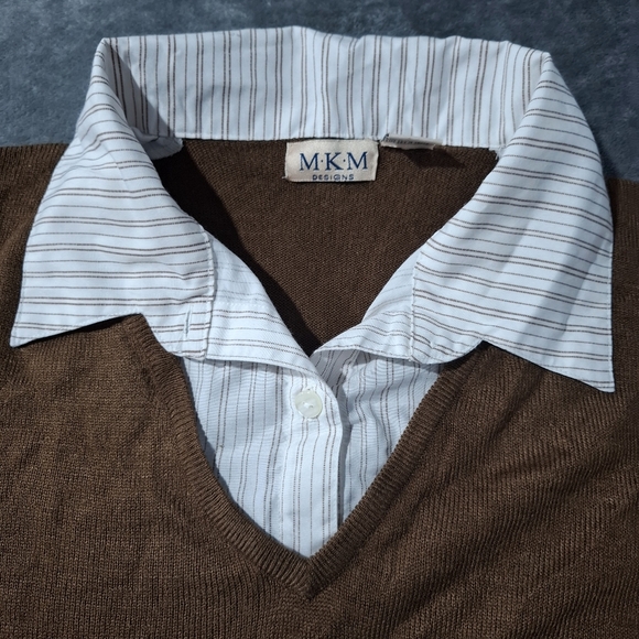 Vintage MKM Design Womens 3/4 Sleeve  Sweater 2X Chocolate Brown Academia Preppy - Picture 5 of 6